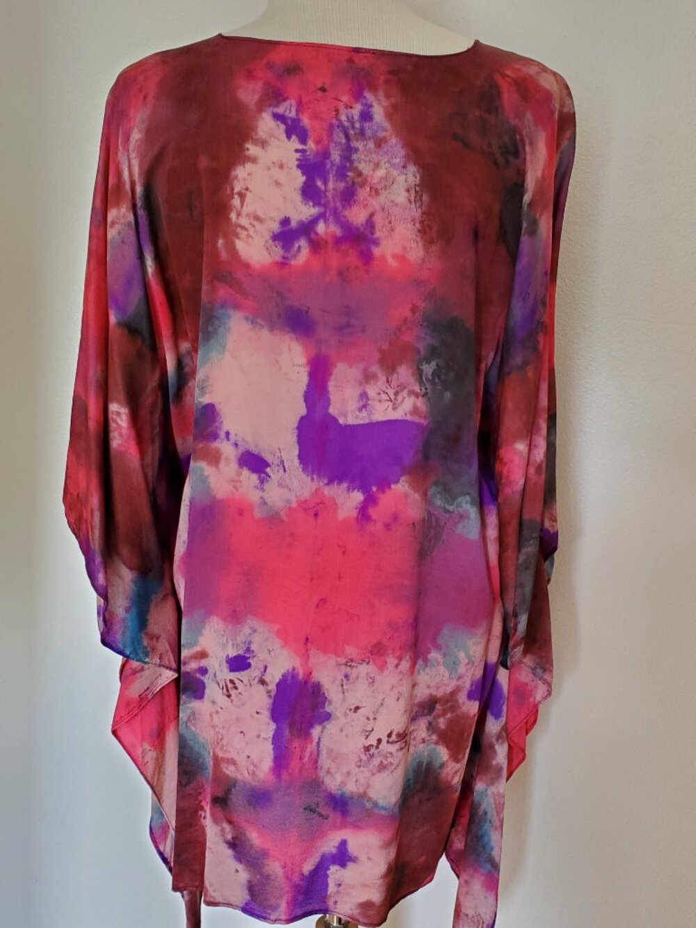 NEW silk caftan kaftan top mini dress dyed red burgundy pink purple blue S M L - Picture 2 of 5